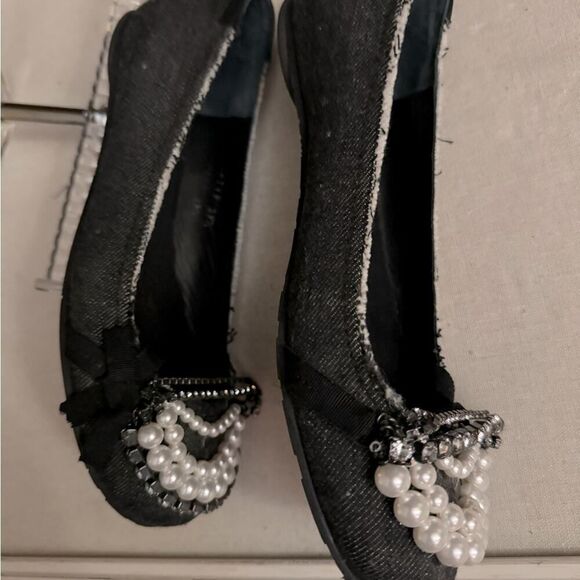 Pedro Garcia dark denim ballet flat with crystal and pearl embellishment 39.5 - Picture 9 of 10